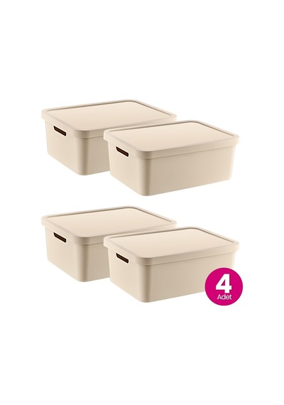 4'lü Set Stafi Çok Amaçlı Kapaklı Kutu Latte 12 Lt - Latte, Çok Amaçlı Kapaklı Kutu, Ev-ofis-depo İçin, Kapak Diğer