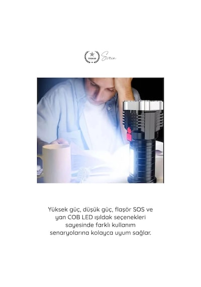 Elfeneri El Feneri Ultra Parlak Cob Led Multi Usb Şarjlı 4 Modlu Şarj Göstergeli Kamp Piknik Işılda Çok Renkli