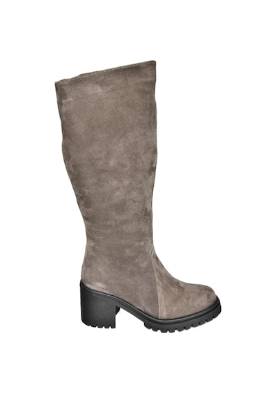 Fox Shoes R654047702 Füme Hakiki Deri Süet Kalın Topuklu Kadın Çizme Füme