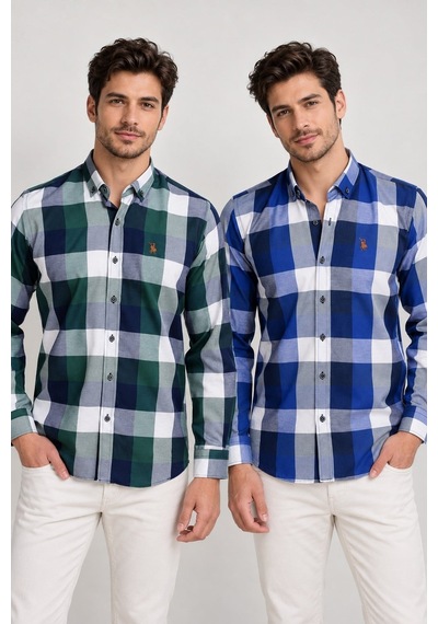 Dewberry İkili Set G962 Erkek Gömlek-yeşil-saks
