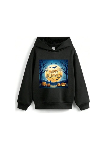 Stil X Halloween - Cadılar Bayramı Baskılı, Kapüşonlu Çocuk Sweatshırt, 3 İplik Şardonlu Siyah-10 Stil X Halloween - Cadılar Bayramı Baskılı, Kapüşonlu Çocuk Sweatshırt, 3 İplik Şardonlu Siyah-10
