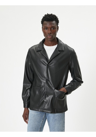 Koton Suni Deri Ceket Slim Fit Kruvaze Yaka Cep Detaylı Düğmeli Siyah 5wam20116hw Siyah