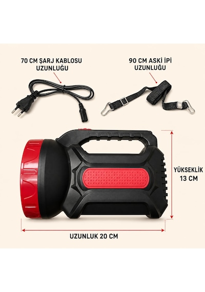 Şarjlı El Feneri 3w 2 Kademeli Güçlü Işık, 8-9 Saat Kullanım