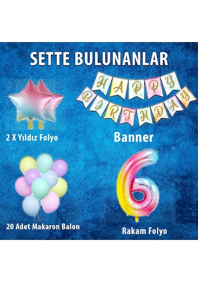 Gökkuşağı Konsepti 6 Yaş Doğum Günü Parti Kutlama Seti Rakam Ve