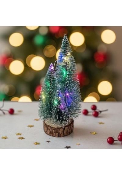 1 Adet Rgb Işıklı Mini Yılbaşı Ağacı Masaüstü Aydınlatma Dekoratif Hediyelik Noel Pilli Çam Ağaç Yılbaşı Süsü 20cm 20cm