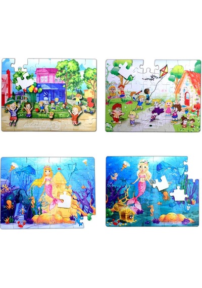 4 Set 96 Parça Tox Oyun Parkı Ve Deniz Kızı 5+ Keçe Yapboz 5