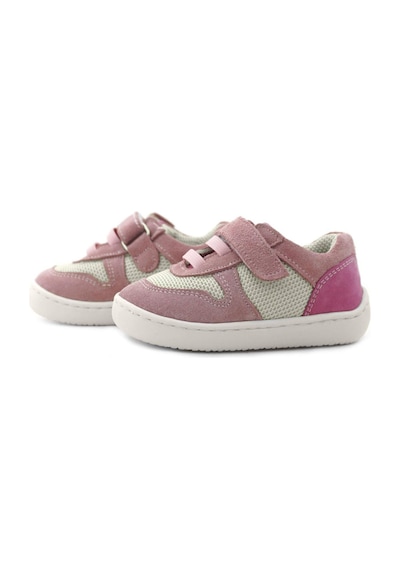 Rakerplus Bob Hakiki Deri Pudra Pembe Barefoot Cırtlı Lastikli Bebek Sneaker Ayakkabı Pembe