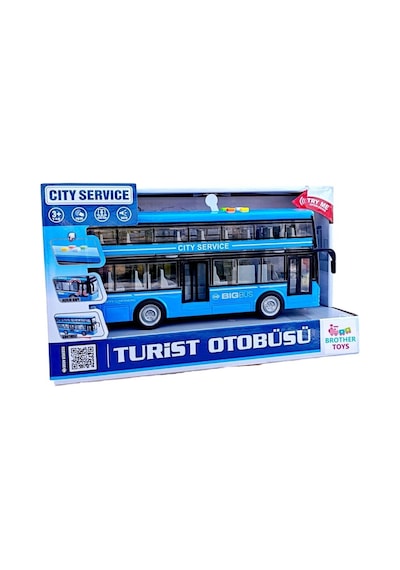 Turist Gezi Otobüs 2 İki Katlı Ön Ve Orta Kapısı Açılabilen Sesli Işıklı Oyuncak Şehir Otobüsü 27 Cm Diğer