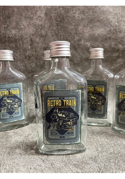 Cam Şişe 200 ML Yassı Esitme Retro Etiketli 5 Adet