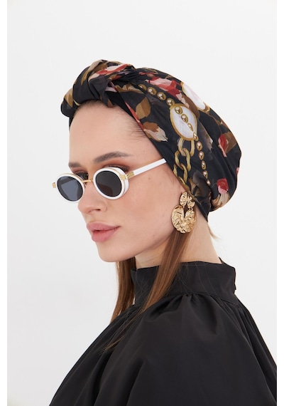 Hürrem Bone Bordo Pratik Hazır Geçmeli Tesettür Bone Kesik Elyaf Retro Desenli 2409 16 Bordo
