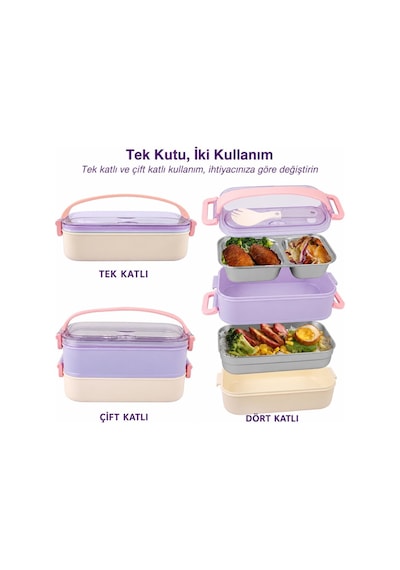 Vagonlife Vgn-462 Sarı-beyaz 1400 Ml 3 Bölmeli Paslanmaz Çelik Lunch Box Beslenme Kabı Çok Renkli