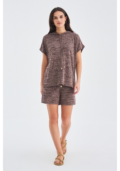 Peraluna Kaıra Blouse & Shorts Kapüşonlu Yazlık Kadın Triko Şort Kahve Kahverengi