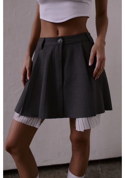 Mai Collection Mai Studios Co. Rina Pileli Füme Mini Etek Füme