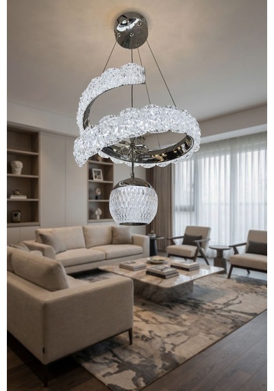 Vesta Lüks Kristal Detaylı Modern Sarkıt Led Avize 40 Cm Çok Renkli