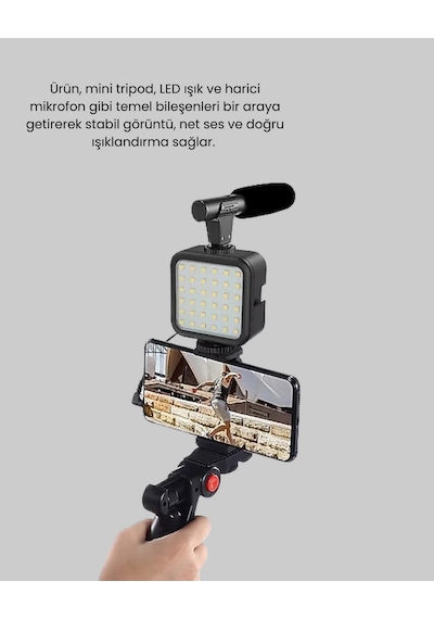 Telefon Video Çekim Kiti Led Aydınlatma Mikrofon Tripodlu Semeglbl - 39 Tam Set Çok Renkli