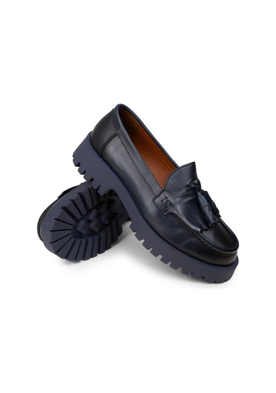 Deery Kadın Hakiki Deri Lacivert Püsküllü Loafer - 02033zlcvc02
