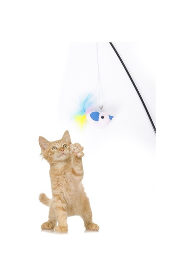 Tüylü Kedi Oltası Peluş Kuşlu Kedi Oyun Oltası 46 CM