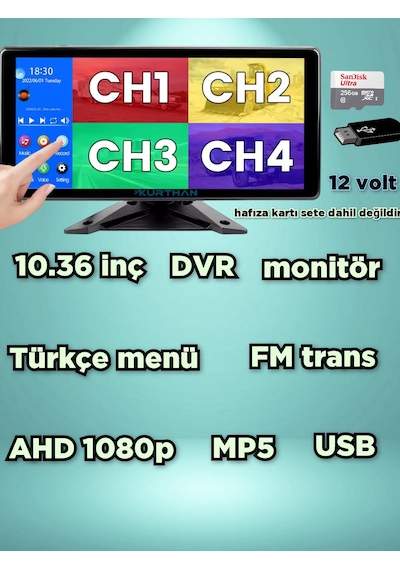 10,36 İnç 4k Dokunmatik Ekran Fm Usb Mp5 Mirrorlink Dvr Kamerasız