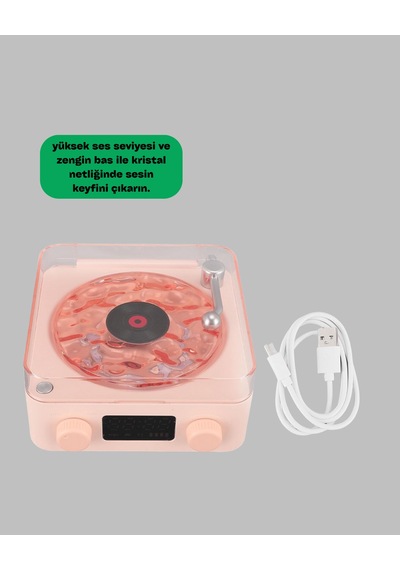 Retro Bluetooth Hoparlör Kristal Ses Gece Lambası Saatli Tasarım