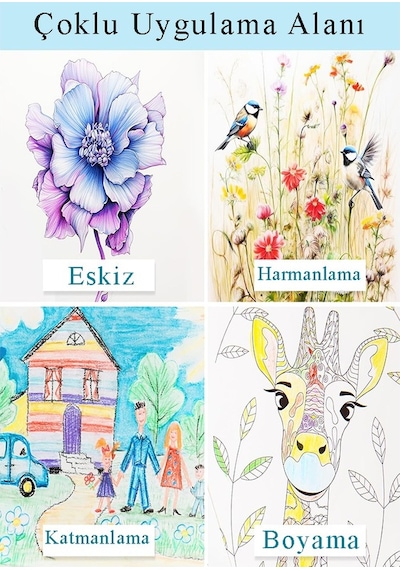 Resim Defteri 25x35 Cm 24 Renk Kuru Boya Dereceli Kurşun Kalem Rulo Kalemlik 24 Bölmeli Hamur Silgi Kalemtraş Görsel