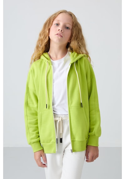 Tommy Life Lime Yeşil Pamuklu İçi Tüylü Yumuşak Dokulu Standart Fit Nakışlı Kız Çocuk Sweatshirt - 75149 Yeşil