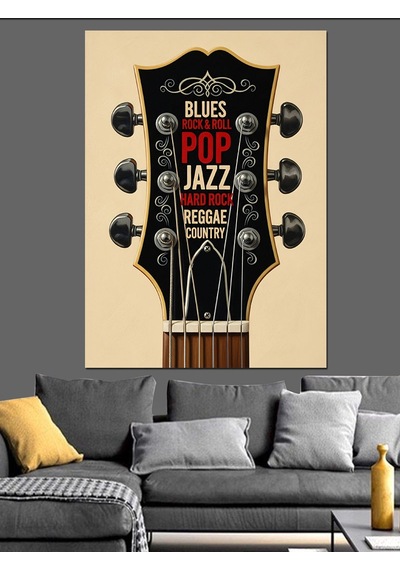 Black Jazz Gitar Müzik Dekoratif Kanvas - Mdf Ahşap Tablo