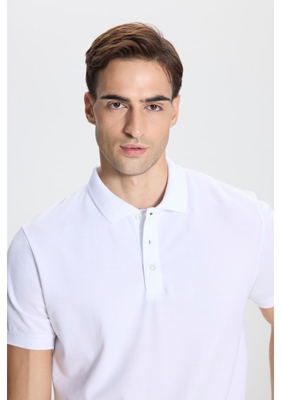 Ac&Co / Altınyıldız Classics Erkek Beyaz-beyaz Pamuklu Slim Fit Dar Kesim Polo Yaka Tişört