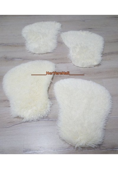 Yamalı Home Tavşan Tüyü Beyaz 2'Li Ayak Paspası Seti 30X46Cm