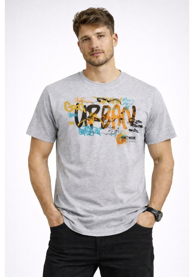 Herkesemoda Good Urban Yazı Detaylı Basic T-shirt Gri