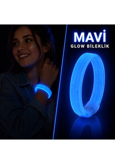 Mavi Kalın Glow Bileklik Kırılarak Yanan Parti Ve Festival Bilekliği "