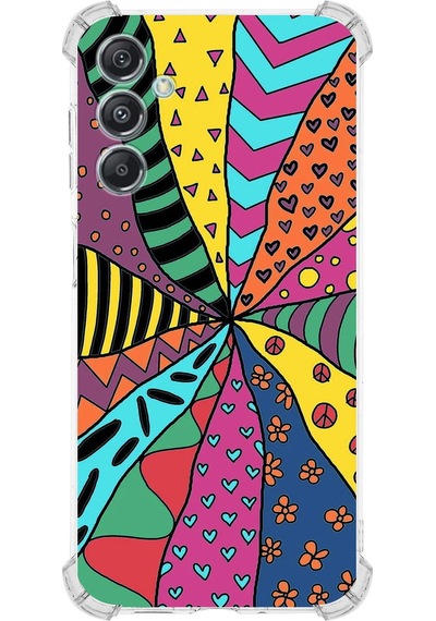 Samsung Galaxy M34 İle Uyumlu Retro Color 4 Baskılı Şeffaf Köşe Korumalı Antişok Kılıf
