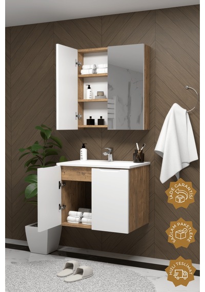 Teta Home Astana 80 Cm Mdf Gövde Membran Kapak Banyo Dolabı Seti Atlantik Çam - Beyaz Teta Home Astana 80 Cm Mdf Gövde Membran Kapak Banyo Dolabı Seti Atlantik Çam - Beyaz