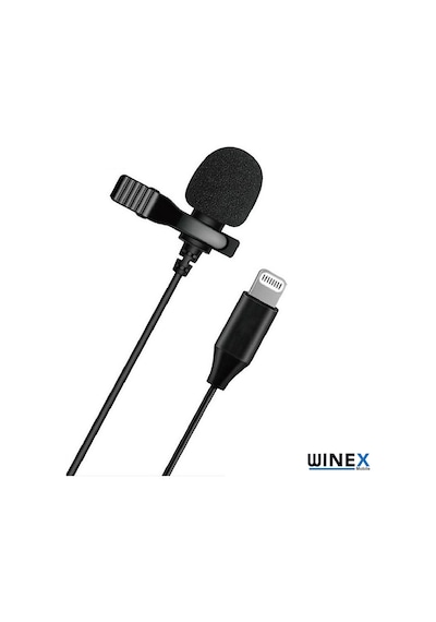Winex Apple Uyumlu iPhone Lightning Port Yaka Mikrofonu Siyah