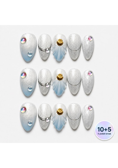 Mavi Nail Art Kısa Badem El Yapımı Jel Tırnak Kkbd-3508 M