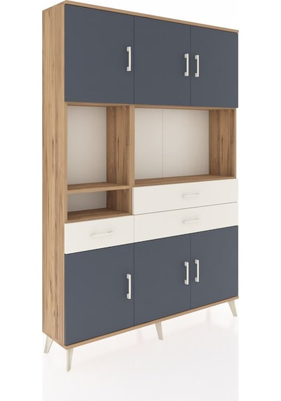 Arges Dolap 9 Raflı 3 Çekmeceli 6 Kapaklı 132x30x195 Çam-antr... Çam