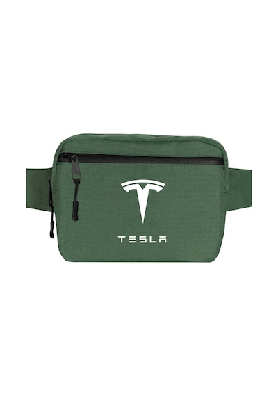 Tesla Logo Text Yeşil Bel Çantası