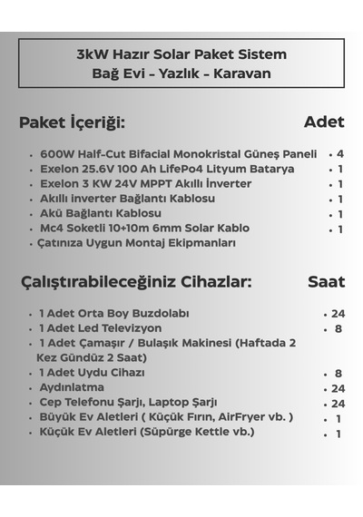 3kw Hazır Solar Paket - 4 24v Mppt Akıllı İnverter Off-grid Sistem