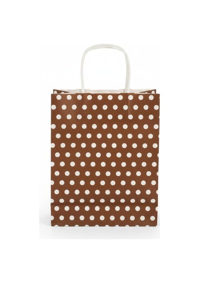 1.kalite 18x8x24 Cm 3 Adet Kahverengi Renk Beyaz Benekli Kraft Kağıt Çantahediye Poşetihediye Paketi