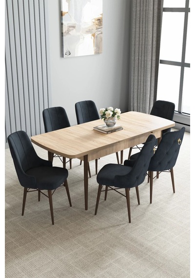 Zümra Serisi, Meşe Desen 80x132 Açılabilir Mdf Mutfak Masası Takımı 6 Adet Sandalye, Antrasit Zümra Serisi, Meşe Desen 80x132 Açılabilir Mdf Mutfak Masası Takımı 6 Adet Sandalye, Antrasit