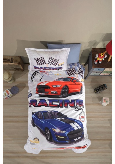 Clasy Ranforce Tek Kişilik Nevresim Takımı Racin Drag V1 Mavi Çok Renkli