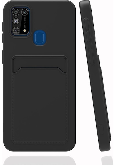 Fibaks Galaxy M31 Uyumlu Kılıf Kamera Korumalı Kartlıklı Cüzdanlı Kırmızı Tuşlu Siyah Silikon Kapak