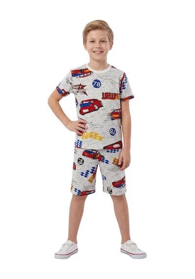 New Kids Araba Baskı Erkek Çocuk Şortlu Takım2-91146 Gri