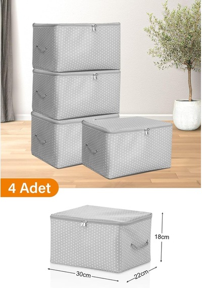 4 Adet - Mini Boy Baskı Detaylı Gri Benekli Hurç 30 X 22 X 18 Cm