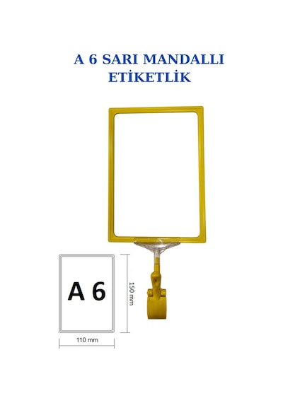 5 Adet Sarı A6 Mandallı Raf Sepet Etiketi Çerçeveli Etiketlik Sarı