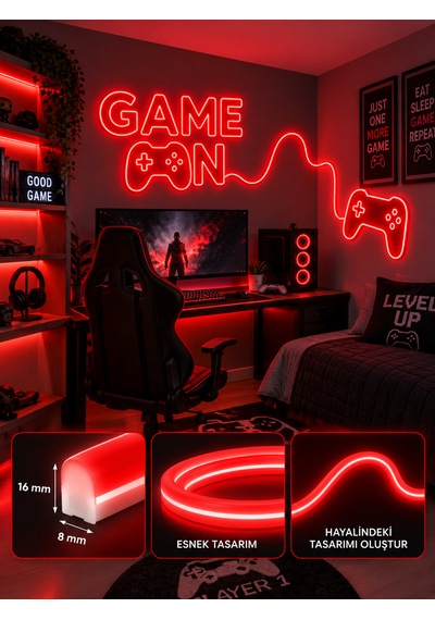 Borsan 2 Metre Kırmızı Neon Led 220v Tak Çalıştır Ip65 Esnek Hortum Led Ultra Parlak Iç Dış Mekan Dekoratif Aydınlatma Montaj Aparatı Dahil