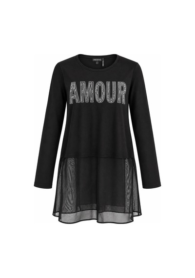 Bb Butik Basic Amour Taş Baskılı Tül Detaylı Uzun Kollu Bluz Fk3535 siyah