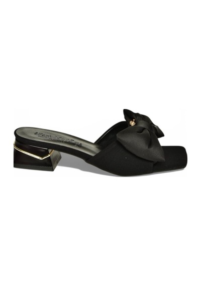 Fox Shoes Y820780504 Siyah Kumaş Kalın Topuklu Kurdele Detaylı Kadın Terlik Siyah