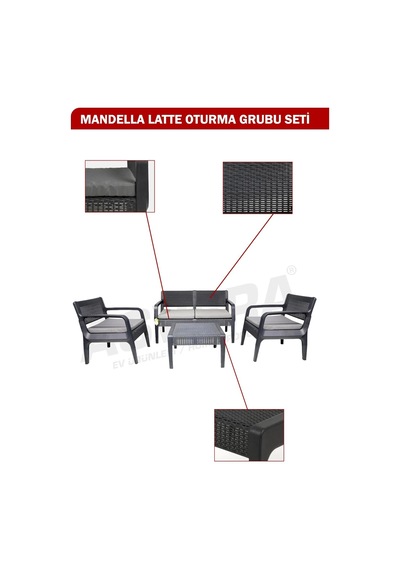Mandella Latte 4 Parça Bahçe Oturma Grubu Seti - Antrasit Rattan Görünümlü Minderli Balkon Takımı Diğer Mandella Latte 4 Parça Bahçe Oturma Grubu Seti - Antrasit Rattan Görünümlü Minderli Balkon Takımı Diğer