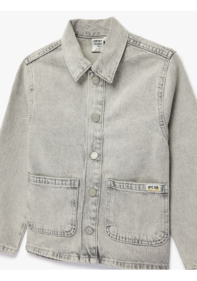 Koton Pamuklucepli Uzun Kollu Klasik Yaka Denim Ceket Gri 6skb20003td Gri