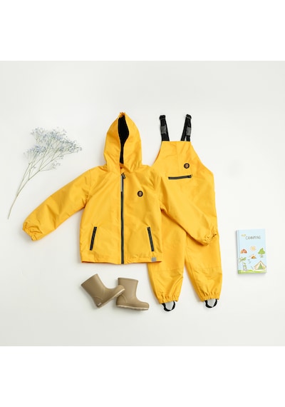 Ligenne Su Geçirmez Çocuk Yağmur Seti Polar Astarlı Yağmur Montu Ve Yağmur Tulumu Pure Mustard Sarı